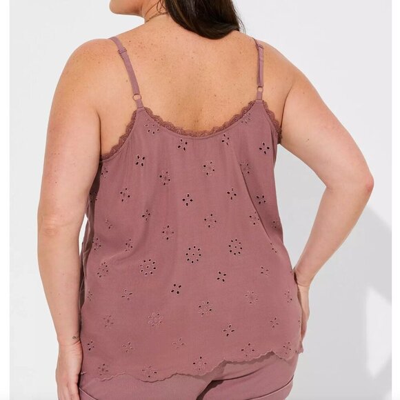 TORRID 1 Plus Size Sophie Eyelet Swing Cami Mauve Pink Lace Trim Summer Tank Top - Picture 3 of 16